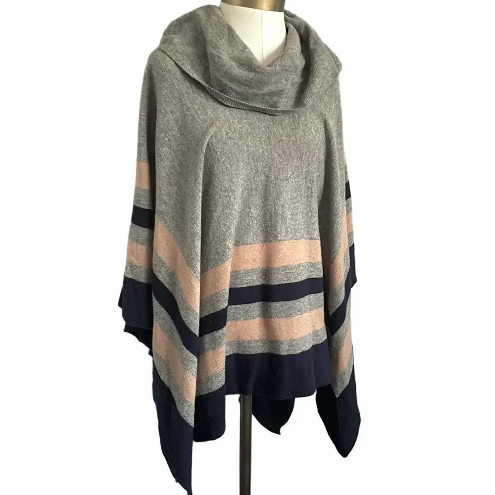 BCBG MaxAzria Gray Wyona Lambswool Funnel Neck Poncho - One Size - Picture 2 of 12